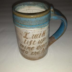 CCC Pottery Stoneware Christian Mug Artist Signed 20 fl oz Sea Blues